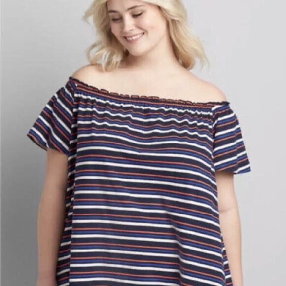 Lane Bryant - NWT Nautical Striped Off Shoulder Top - Picture 1 of 7
